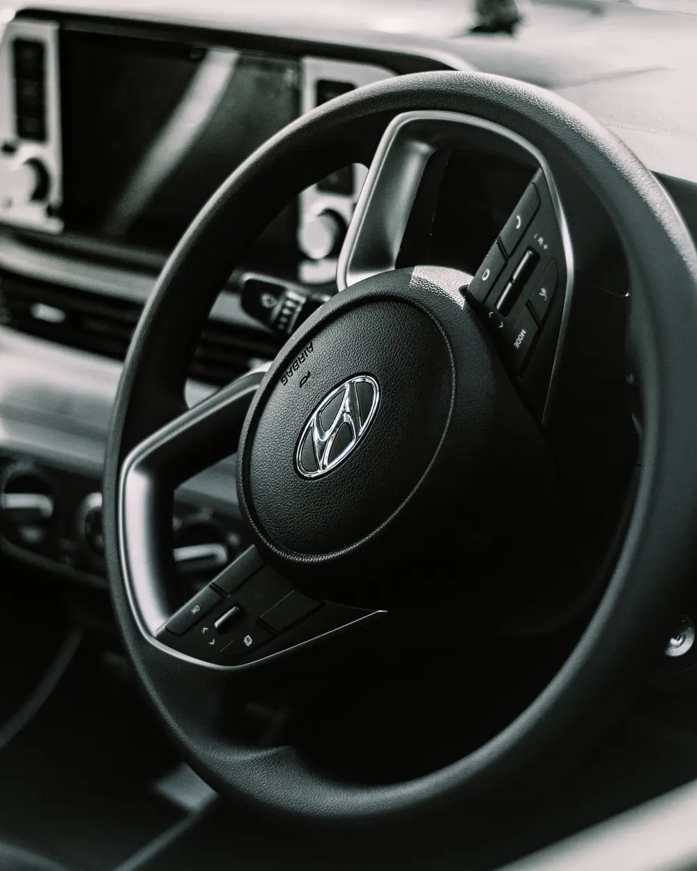 Hyundai steering wheel and dashboard